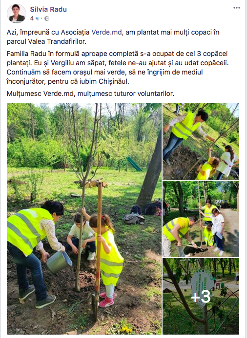 Сильвия Раду участвовала в проекте Verde.md по посадке деревьев в столице