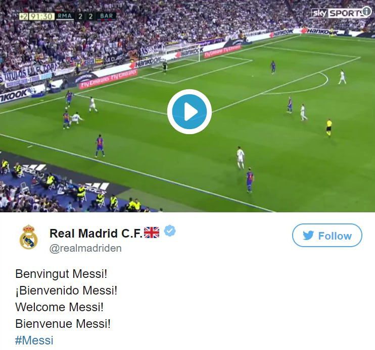 Anunțul de pe contul oficial de Twitter al lui Real Madrid