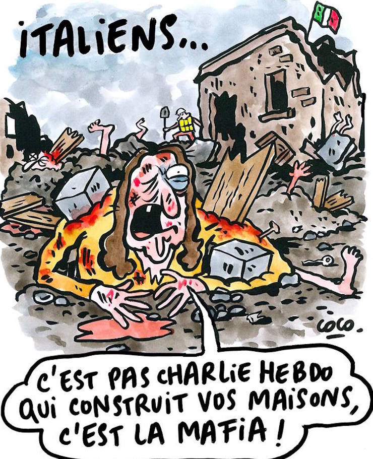 Разрушенный землетрясением город в Италии подал иск к Charlie Hebdo