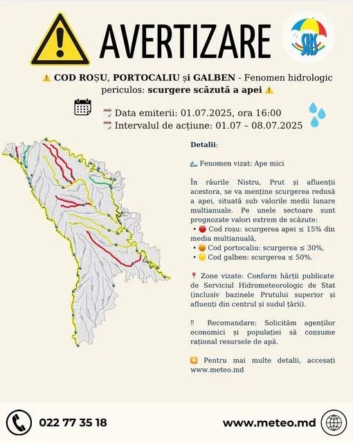 Meteorologii au emis Cod Roșu, Portocaliu și Galben de pericol hidrologic în Moldova