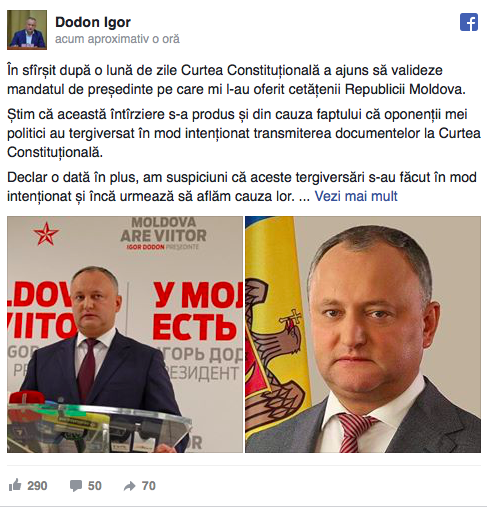 Igor Dodon a anunțat ce va face după decizia de azi a CCM