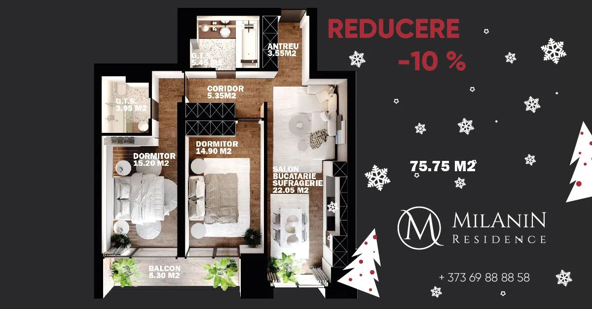 Уютная квартира на 75,75 кв. метров от Milanin Residence