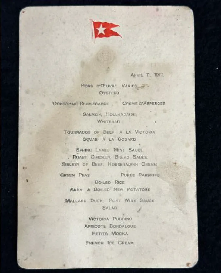 "Великолепное" меню с "Титаника" 1912 года продали за 84 тысячи фунтов