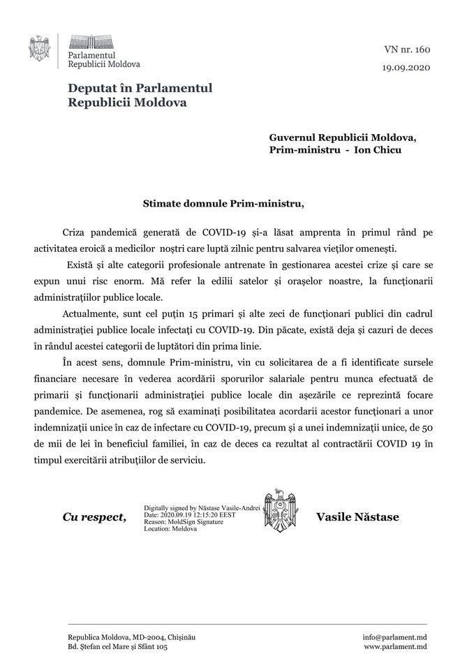 Нэстасе: Необходимо увеличить зарплаты примарам из-за пандемии