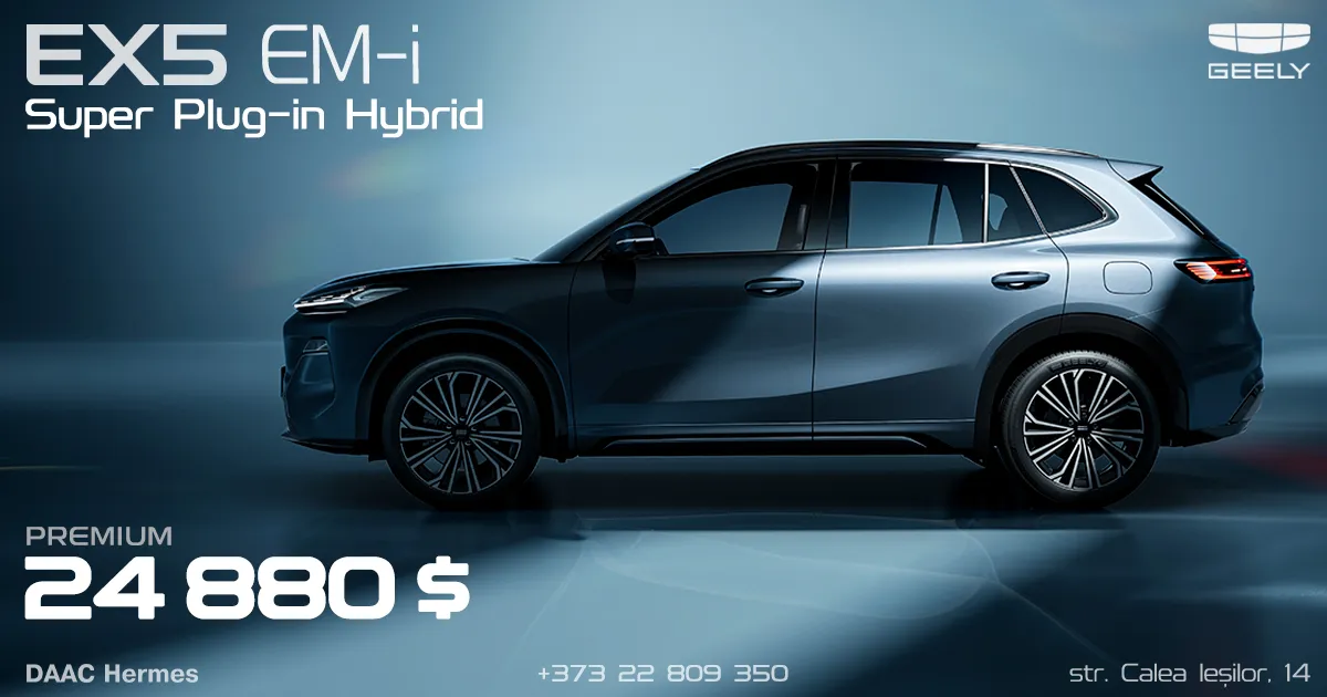 Geely EX5 EM-i a devenit din nou cel mai solicitat model din Moldova în luna aprilie