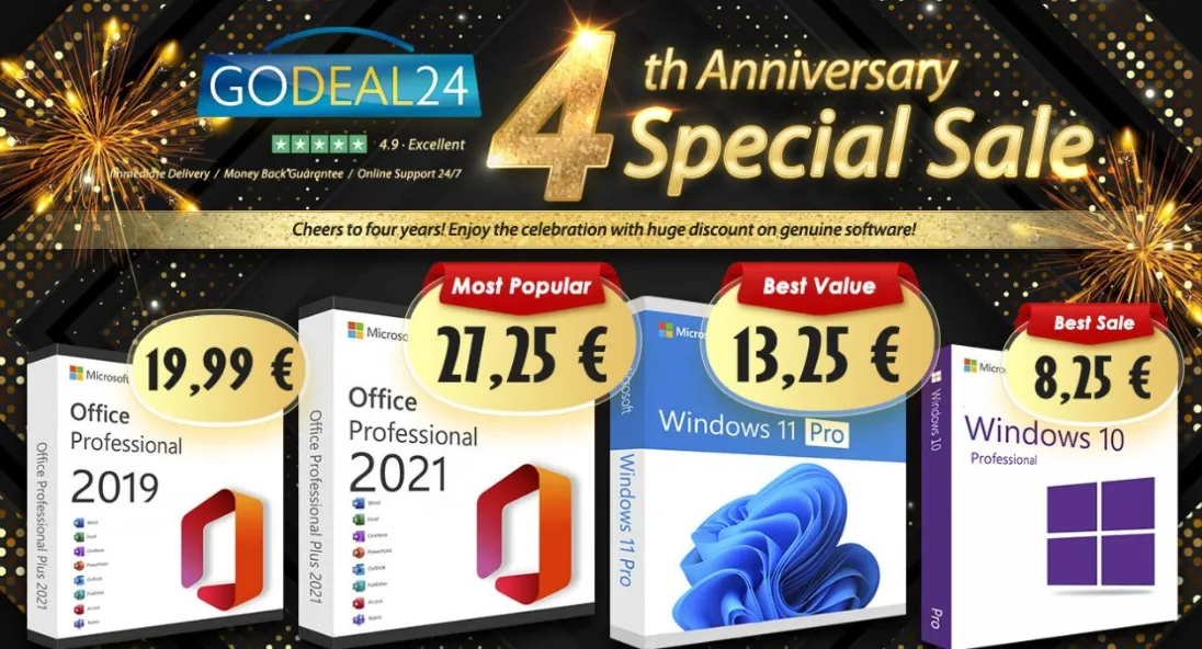 Невероятные скидки на Godeal24: Microsoft Office на всю жизнь за 17€, Windows 11 за 10€