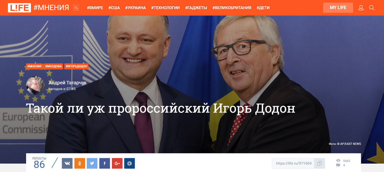 Life.ru: Такой ли уж пророссийский Игорь Додон