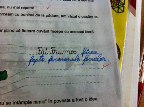 Tema pentru acasă: „Perla” scrisă de un copil într-un exerciţiu