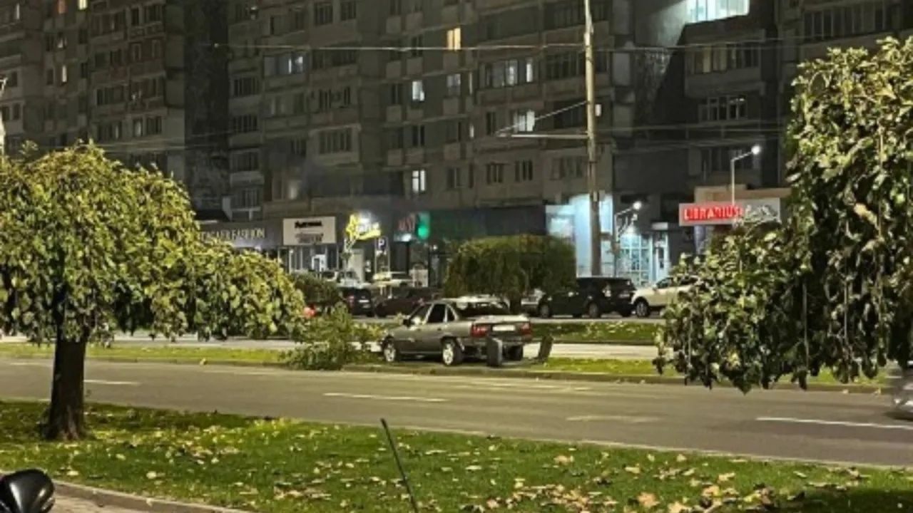 ДТП в Кишиневе: Автомобиль снес дерево и оказался на газоне