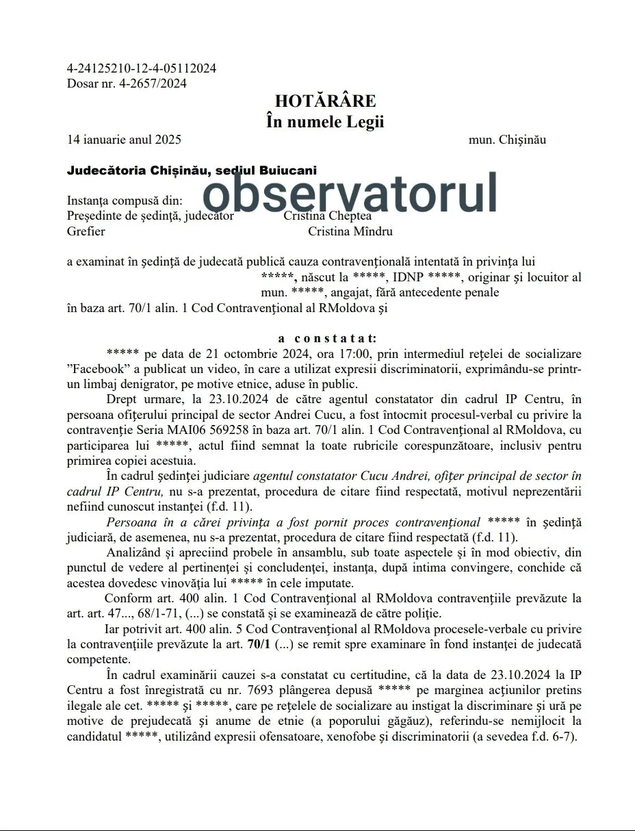 Activistul Andoni, recunoscut vinovat de instanța de judecată pentru declarații xenofobe la adresa lui Stoianoglo