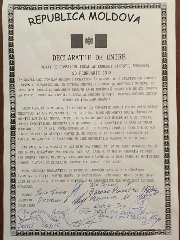 Declarații de Unire semnate la Păulești, raionul Călărași și Sinești, raionul Ungheni