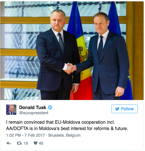 Tusk îl contrazice pe Dodon. Acordul de Asociere este în interesul Moldovei