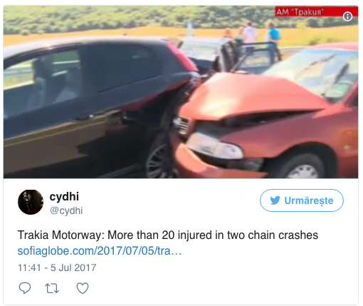 Accident în lanţ pe o autostradă din Bulgaria. Au fost implicate 40 de maşini