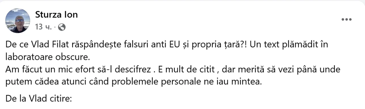 Scandal pe rețele: Sturza îl acuză pe Filat că răspândește falsuri anti EU și propria țară