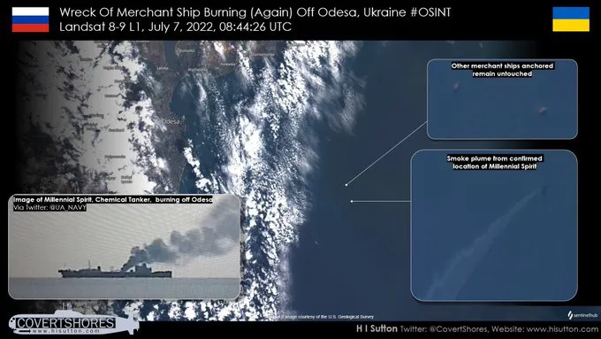 Сбитое ракетой судно под флагом Молдовы затонуло, оставив нефтяное пятно