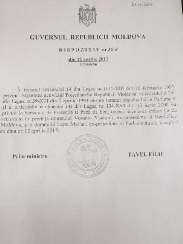 Filip retrage paza de stat lui Lupu și Voronin