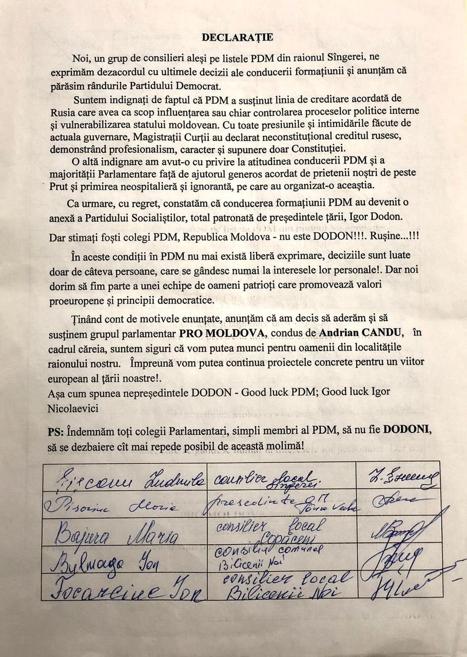 Еще одна группа районных советников ДПМ примкнула к Pro Moldova
