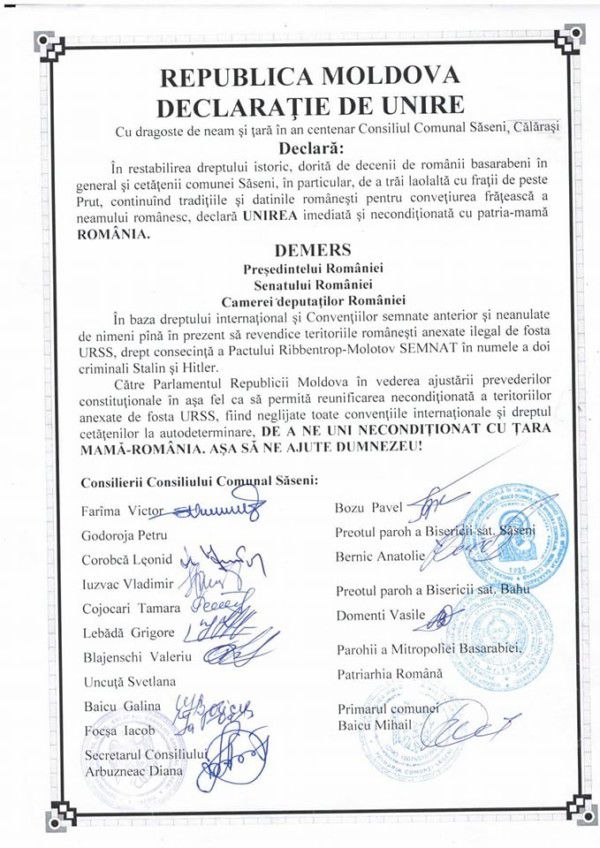Declarația de Unire cu România, semnată de a 10-a localitate din R. Moldova