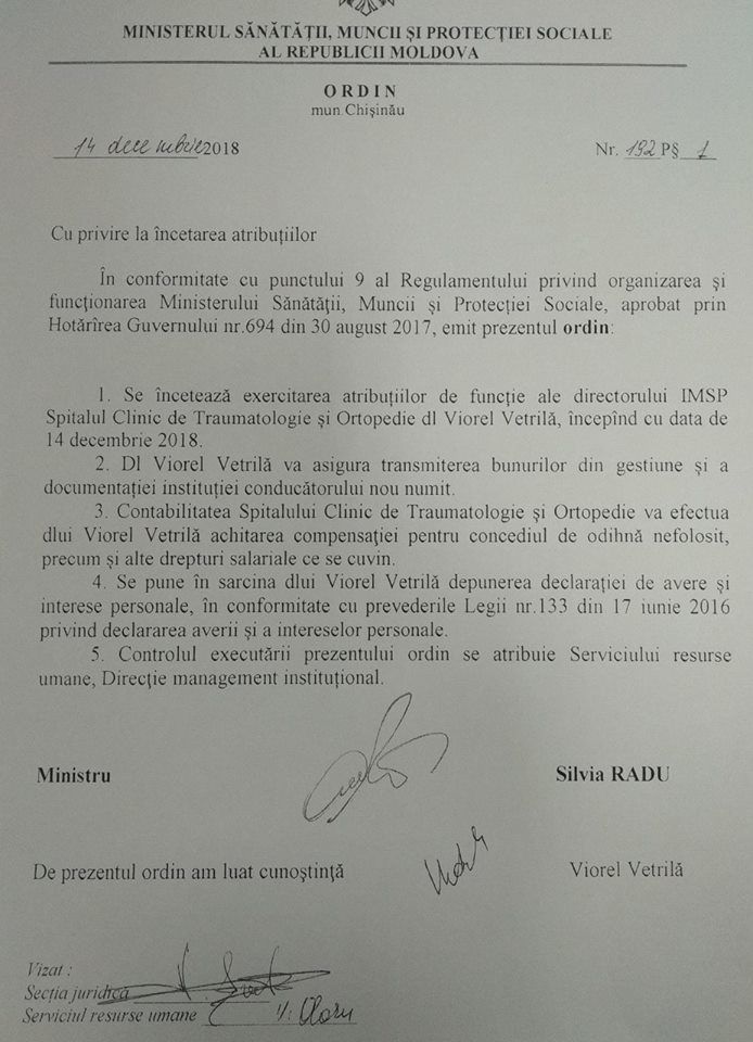 Раду уволила директора Клинической больницы травматологии и ортопедии