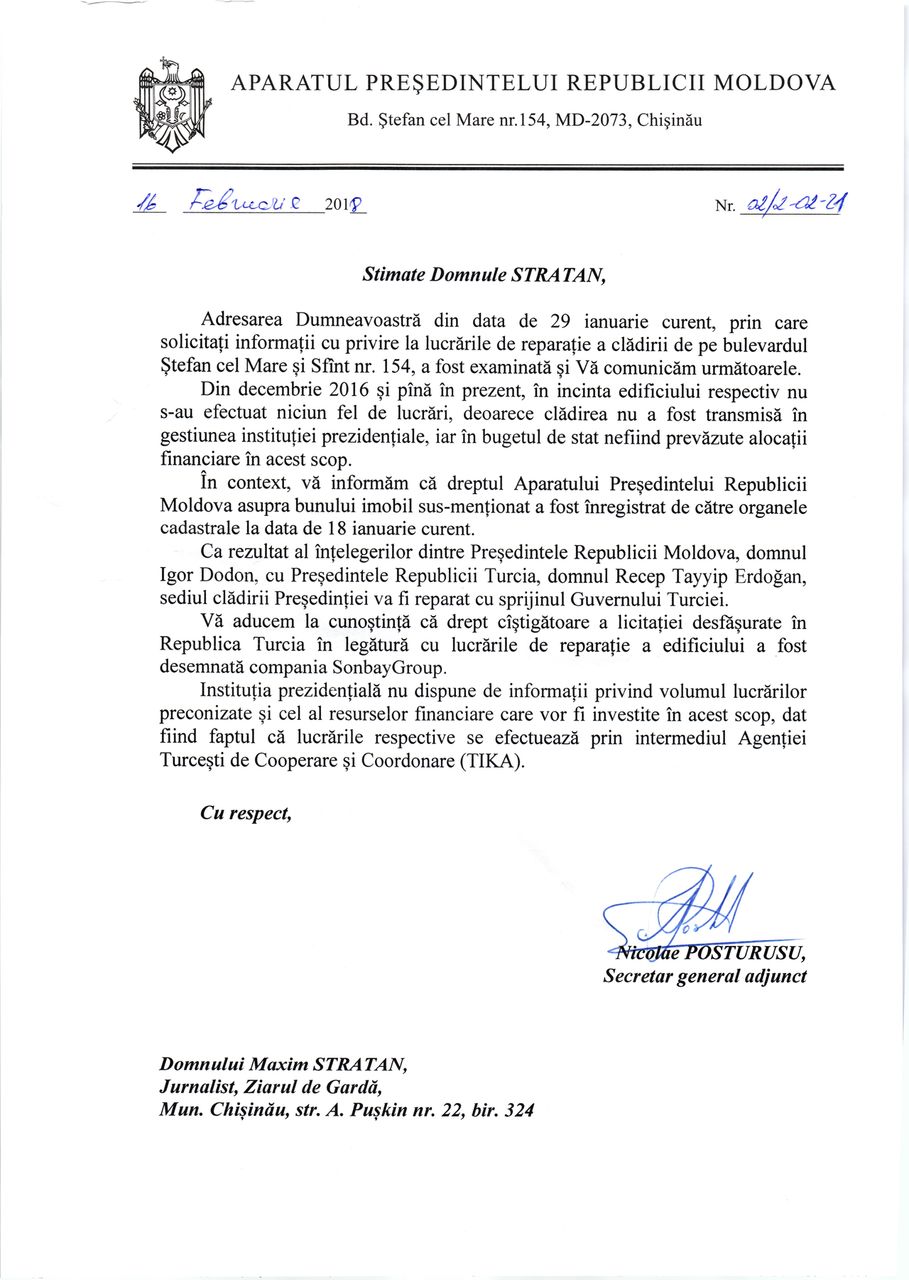 Donație de milioane de euro pentru reparația clădirii Președinției