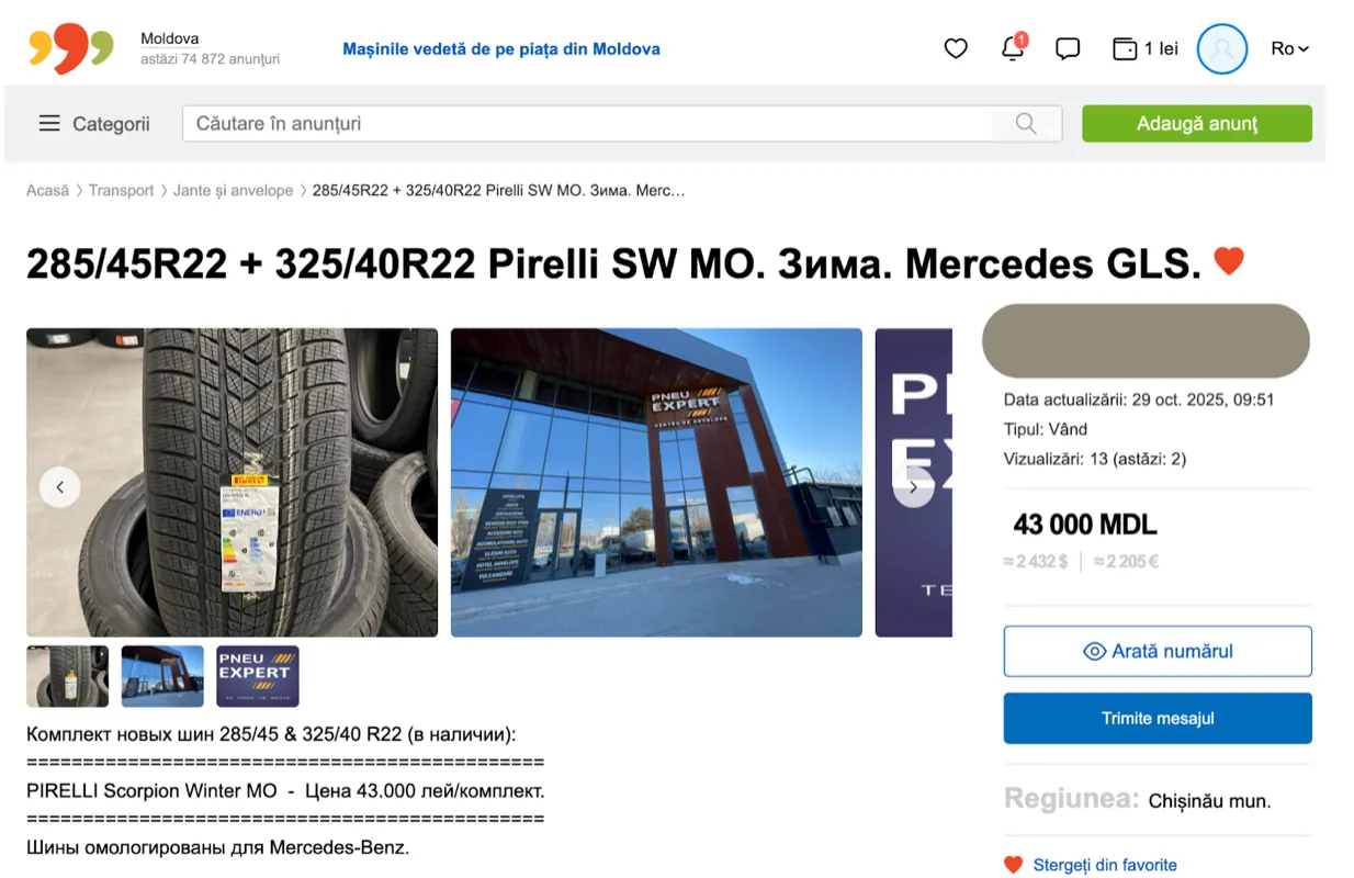 Cele mai scumpe anvelope din Moldova: 45.000 de lei pentru un set