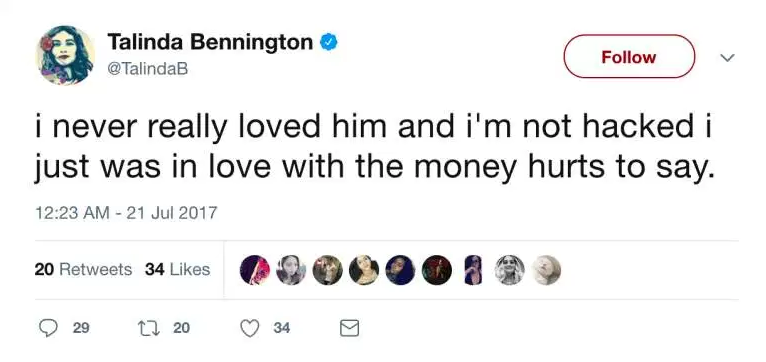 Хакеры взломали Twitter вдовы Беннингтона и поглумились над его смертью