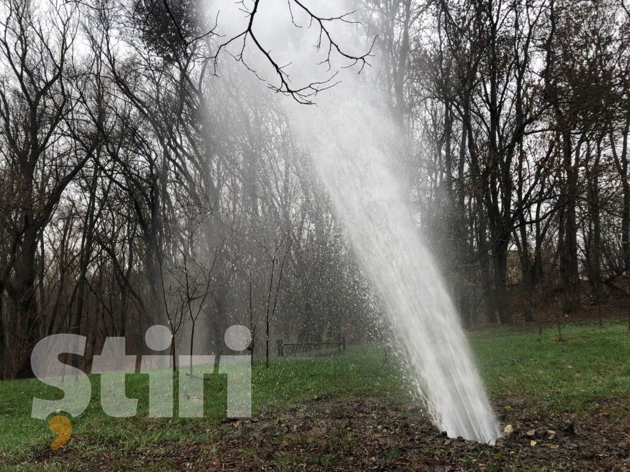 В парке на Рышкановке из-за прорыва трубы появился гейзер
