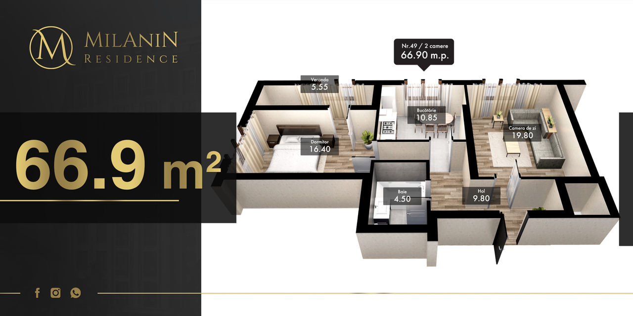 ­Milanin Residence: Последняя квартира площадью 66.9 м2 в элитном новострое Александру чел Бун ®