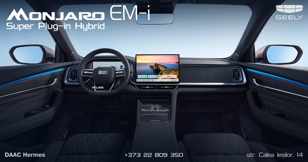Geely App și 4G Internet în premieră în Moldova pe Geely Monjaro EM-i Super Plug-in Hybrid