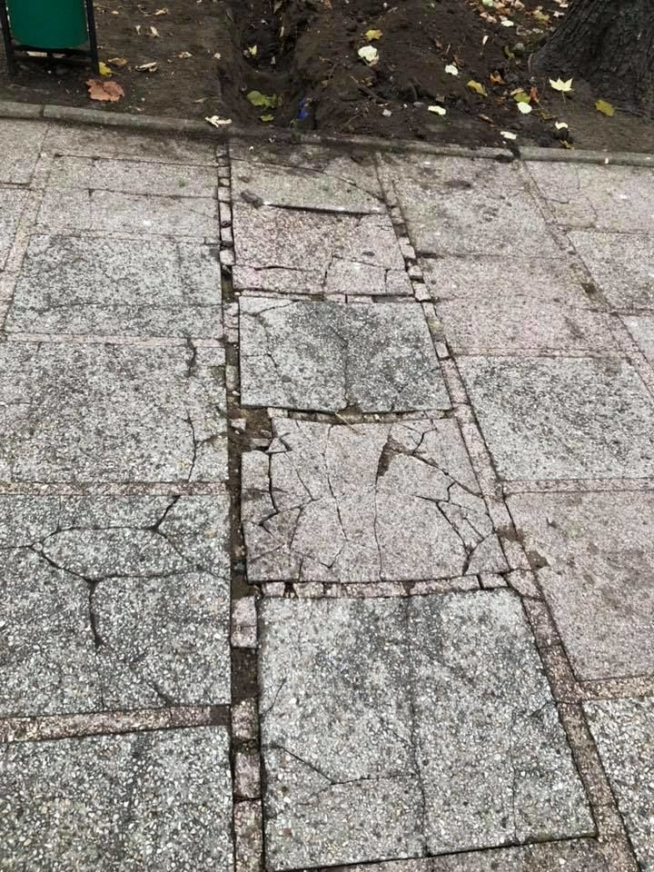 В центральном парке во время прокладки системы полива повредили тротуарную плитку