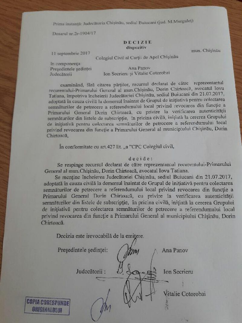Ion Ceban: Referendumul de demitere a lui Dorin Chirtoacă ar putea avea loc la sfârșit de toamnă