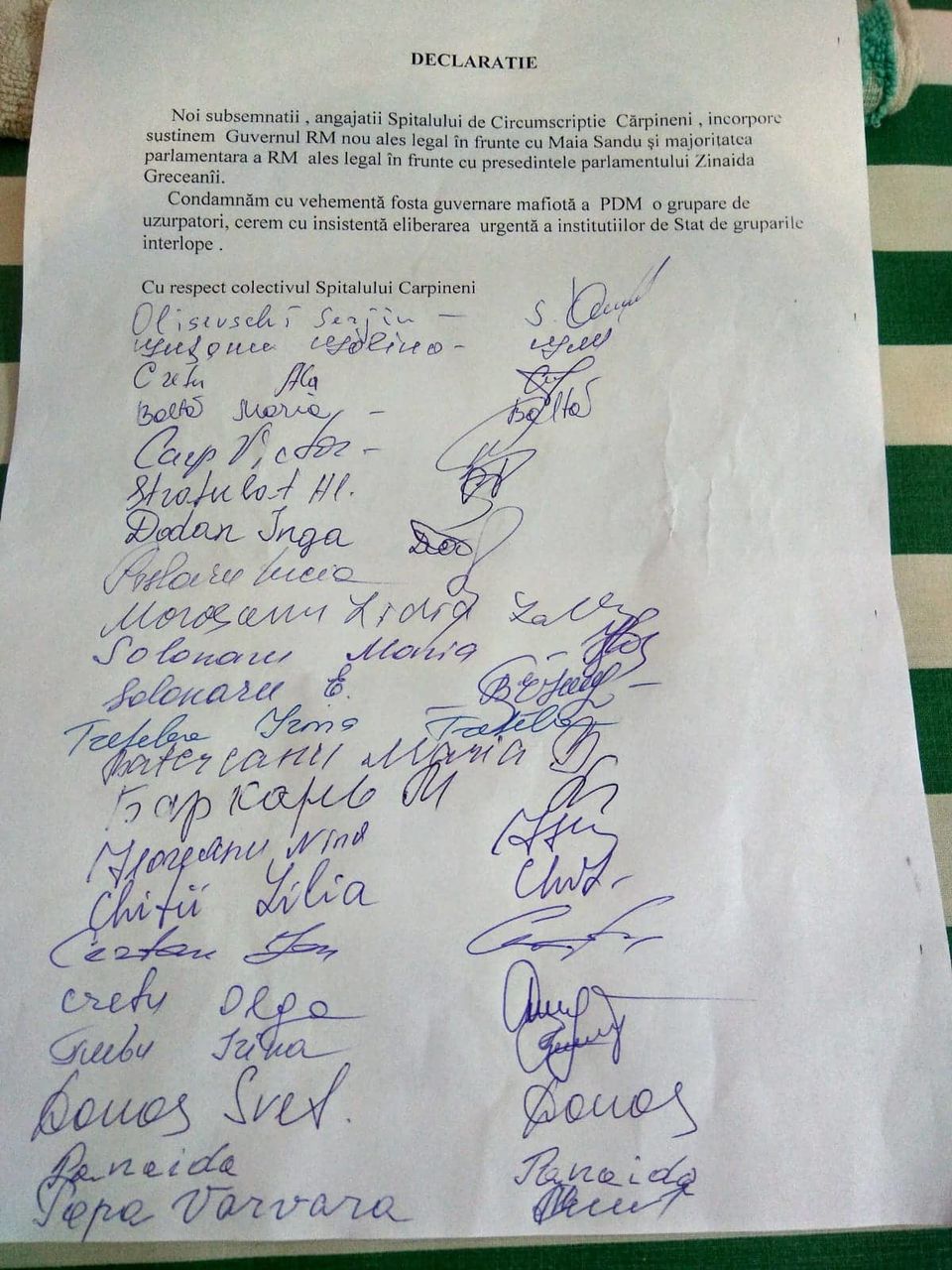 Заявление врачей из Карпинен: Мы поддерживаем правительство Санду