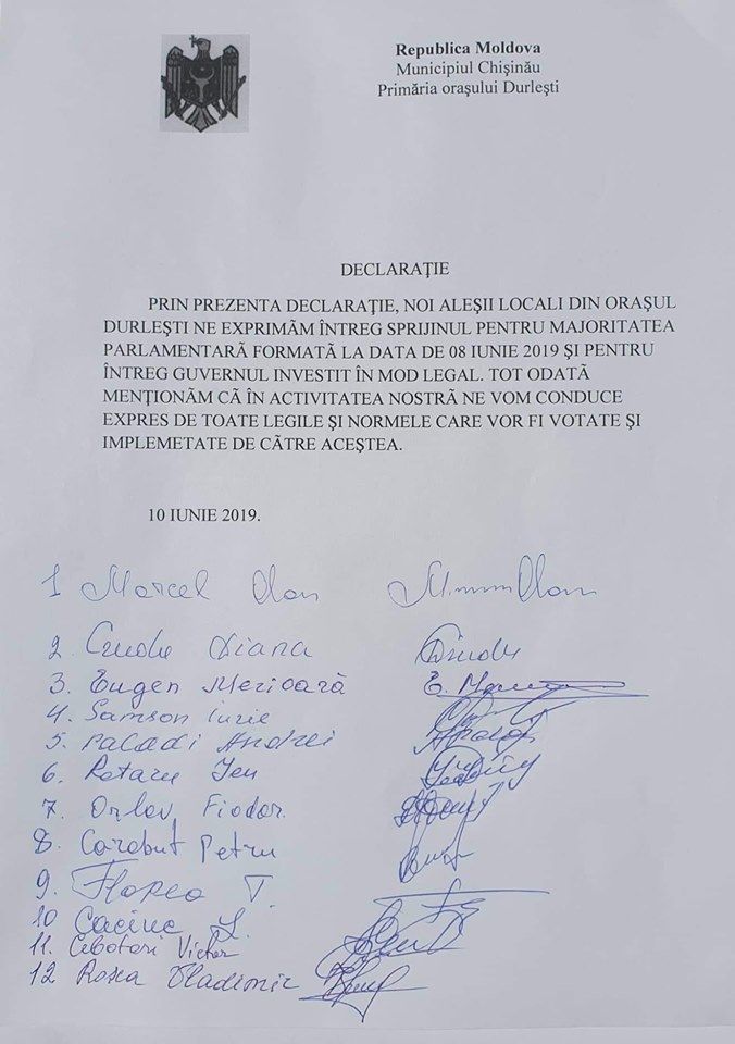 12 местных советников Дурлешт поддержали новое руководство страны