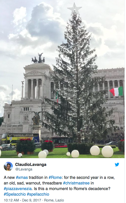 Bradul de Crăciun din centrul Romei, ținta glumelor pe reţelele de socializare