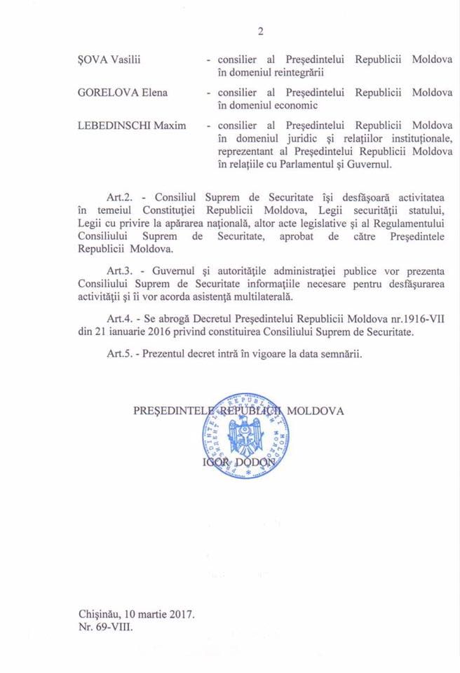 Додон утвердил новый состав Высшего совета безопасности