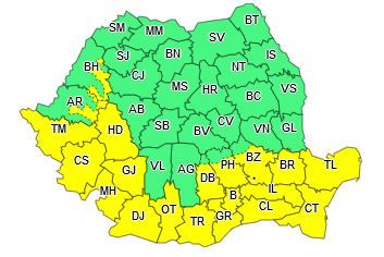 Желтый уровень метеоопасности объявлен в 19 уездах Румынии