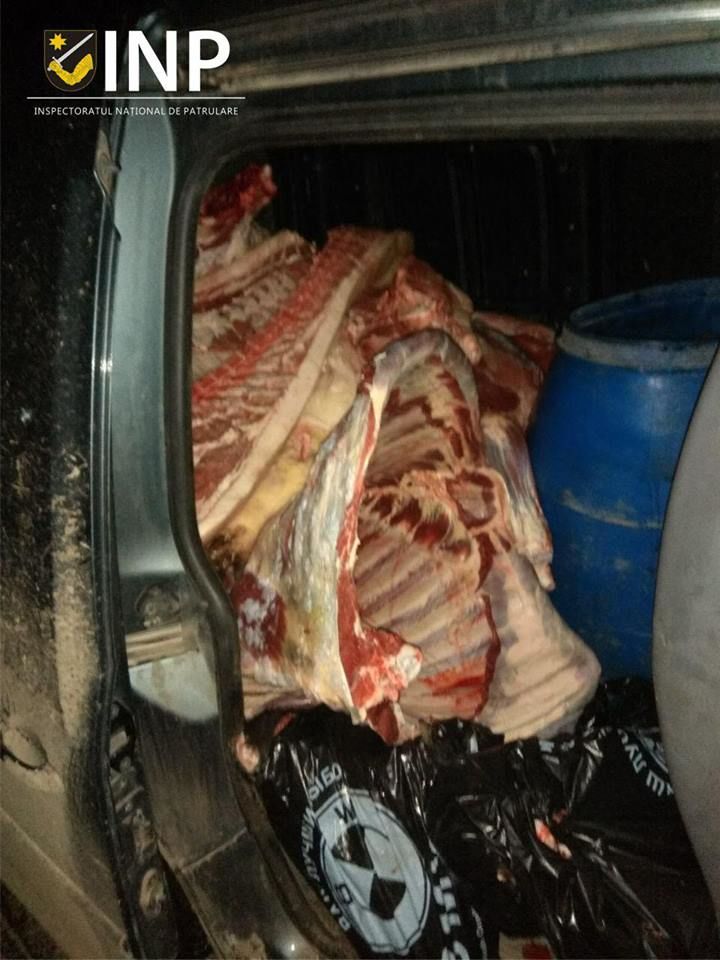 Șofer documentat de INP în timp ce transporta ilegal circa 500 de kg de carne