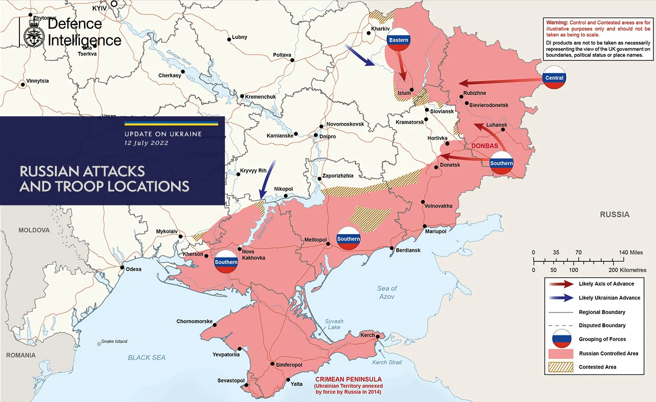 Появилась актуальная карта боевых действий в Украине от разведки Британии