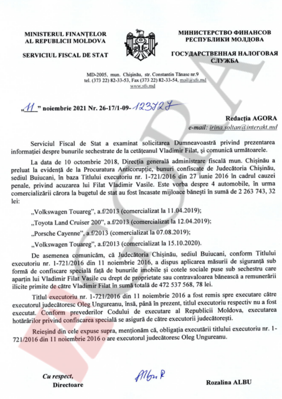 Решение о конфискации имущества Филата до сих пор не исполнено
