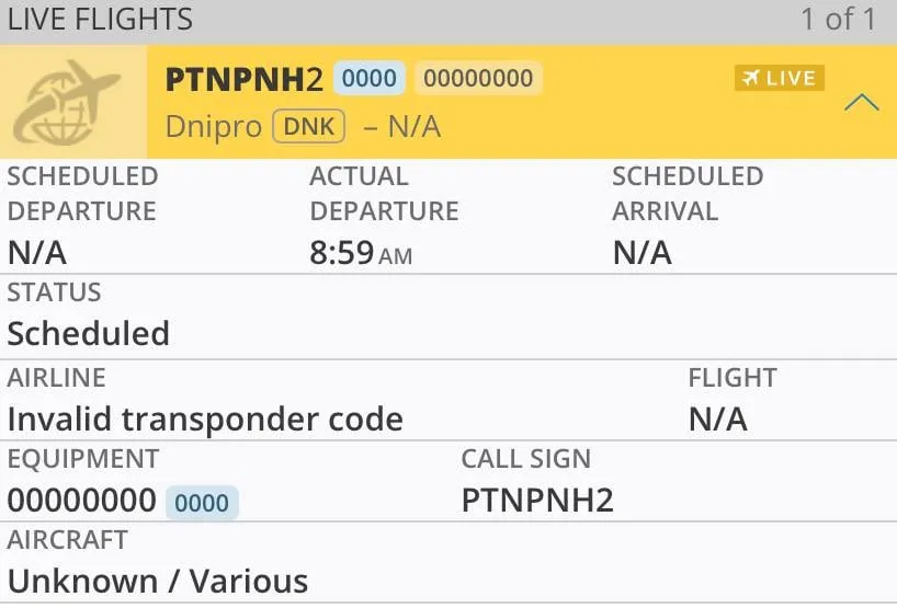 O aeronavă cu indicativul de apel PTNPNH1 zboară pe cerul Ucrainei