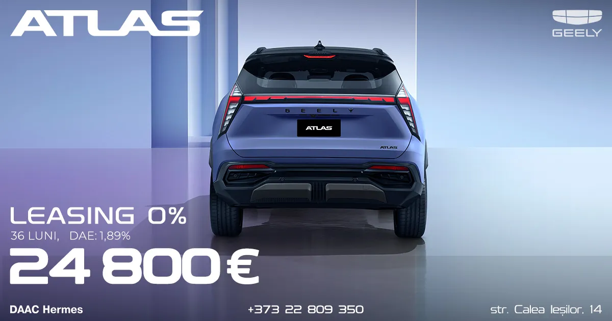 Geely Atlas în leasing cu 0%: preț special de 24 800 de euro și livrare din stoc