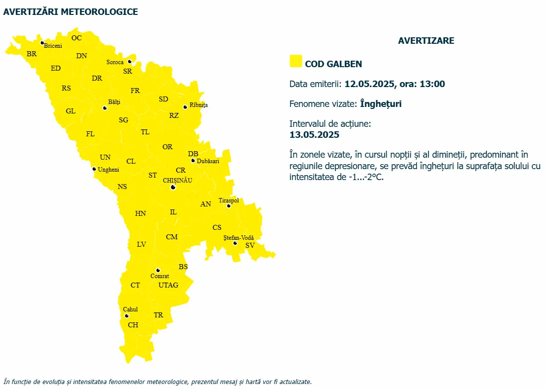 Avertizare meteo: Codul Galben de înghețuri, prelungit din nou
