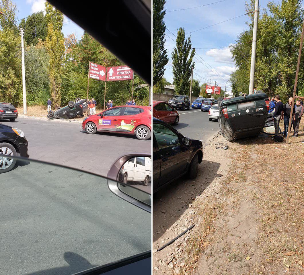 В результате ДТП в Кишинёве перевернулась легковушка: пострадал подросток