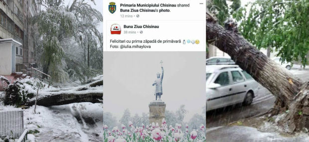 В Facebook кишиневская примэрия поздравила горожан с первым весенним снегом