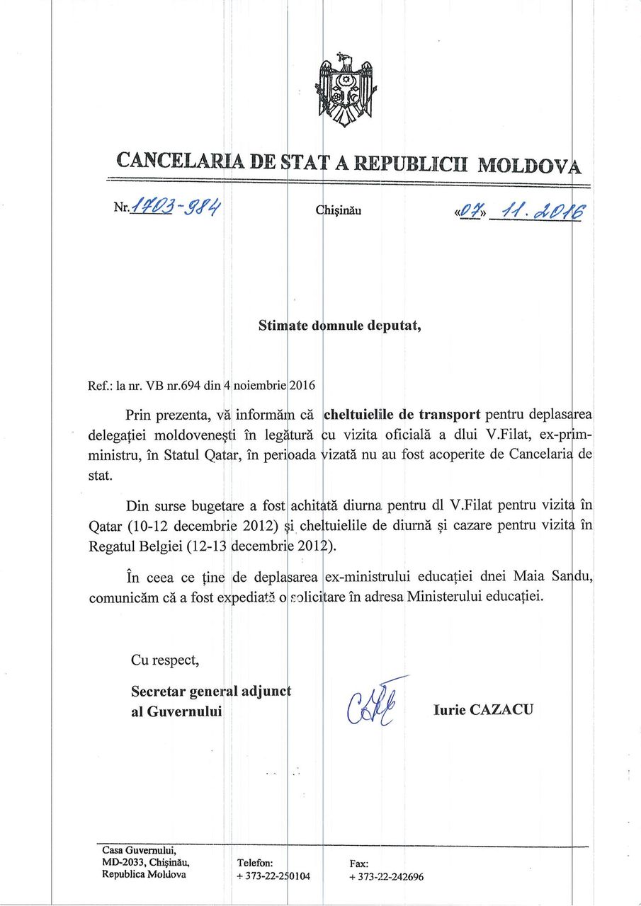 Додон доказал, что Санду летала с Филатом в Доху не за счет государства