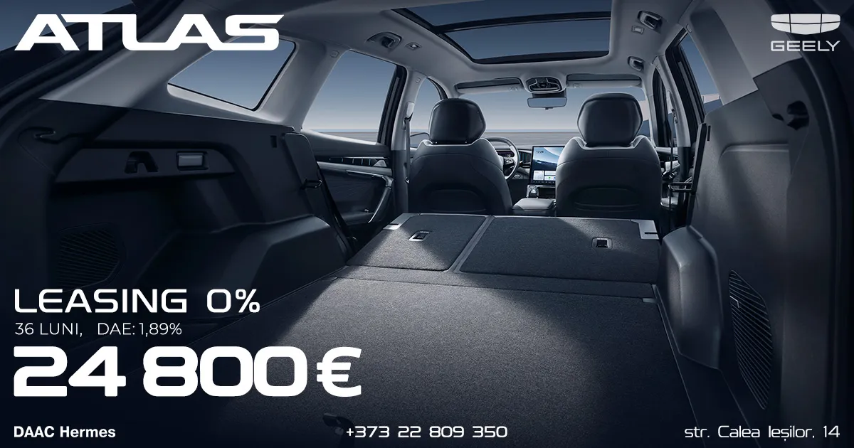 Geely Atlas în leasing cu 0%: preț special de 24 800 de euro și livrare din stoc
