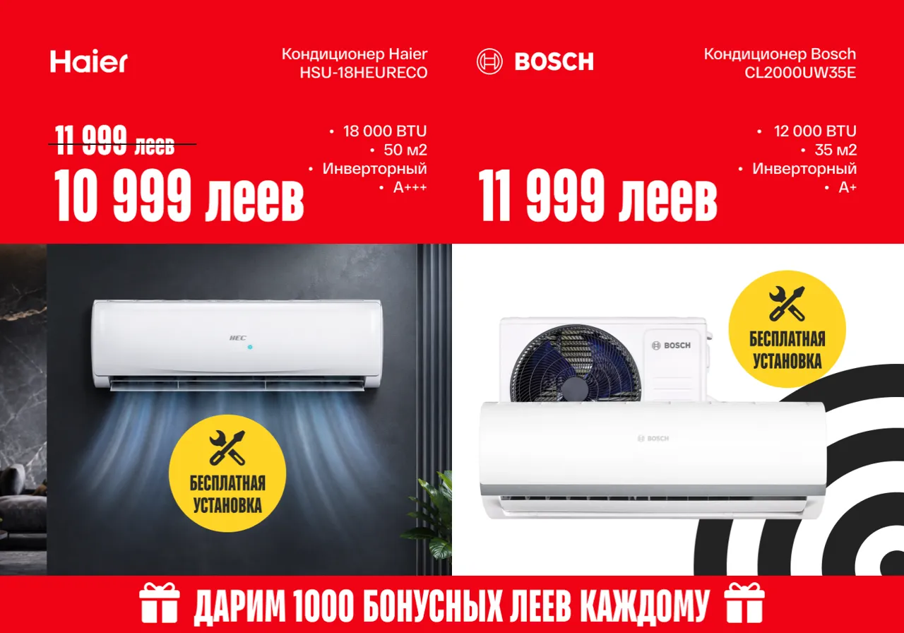 Bomba: кондиционеры от 4999 леев и вентиляторы от 199 леев — успей купить со скидками до -30%