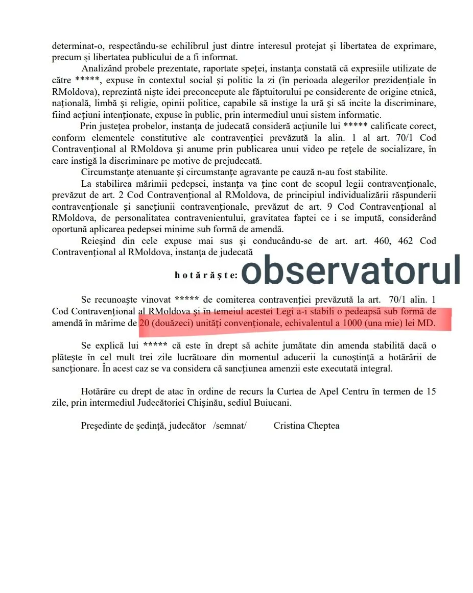 Activistul Andoni, recunoscut vinovat de instanța de judecată pentru declarații xenofobe la adresa lui Stoianoglo