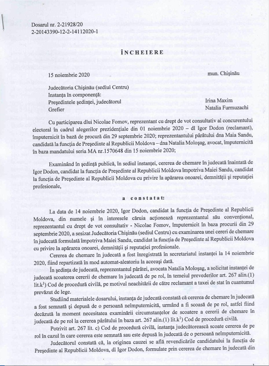 Суд снял с рассмотрения иск Додона к Майе Санду о защите чести и достоинства
