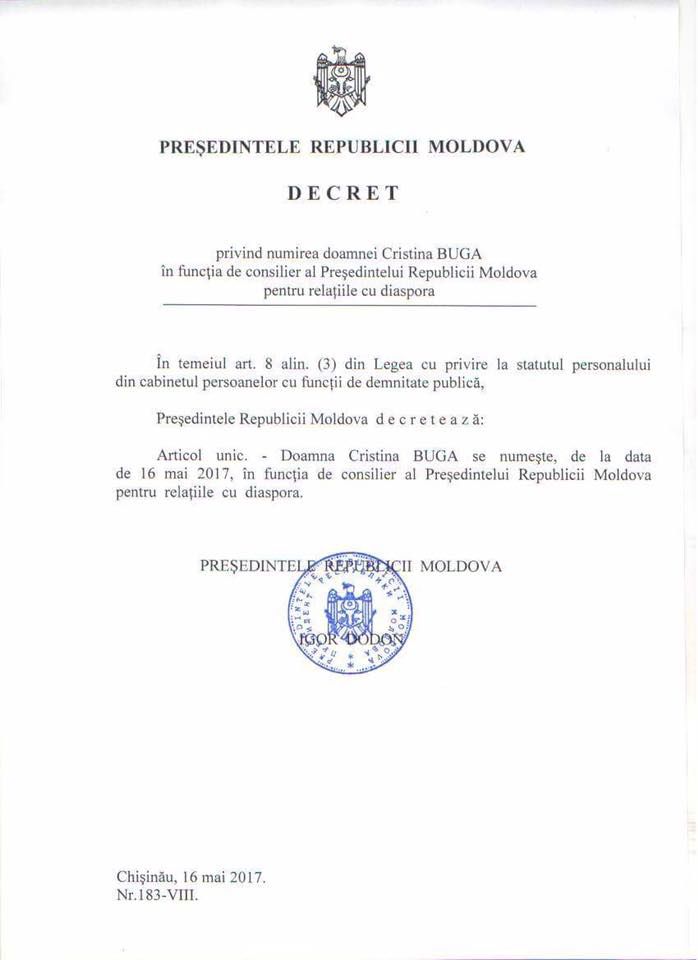 Dodon a semnat decretul privind numirea unui nou consilier prezidențial